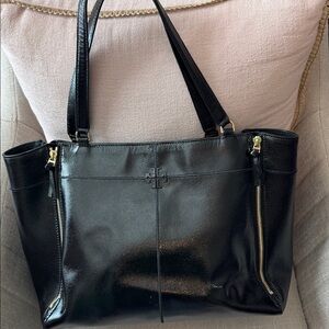 Tory Burch Large Black Double Zip Tote